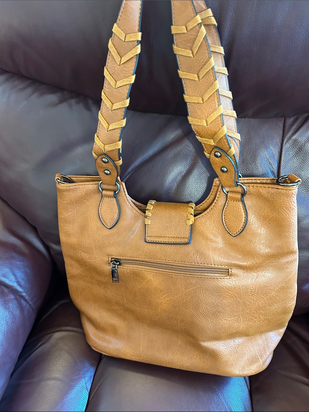 Women's Braided Strap Shoulder Bag in Tan